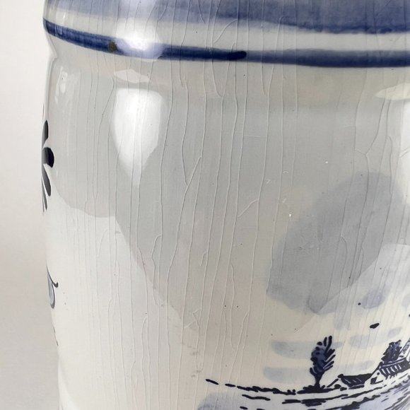 Vintage Delft Blue Beer Stein Mug Windmill Floral Hand Painted Ceramic 32 oz - Picture 12 of 16